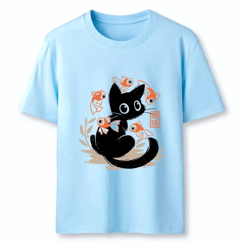 Japanese black cat fish t-shirt