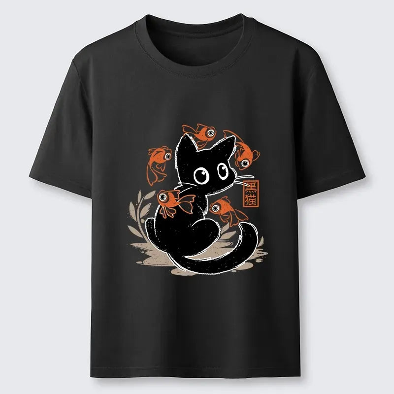 Japanese black cat fish t-shirt