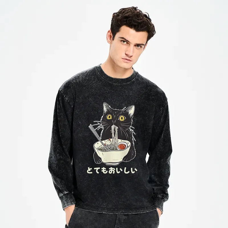 japanese cat ramen long sleeve t-shirt