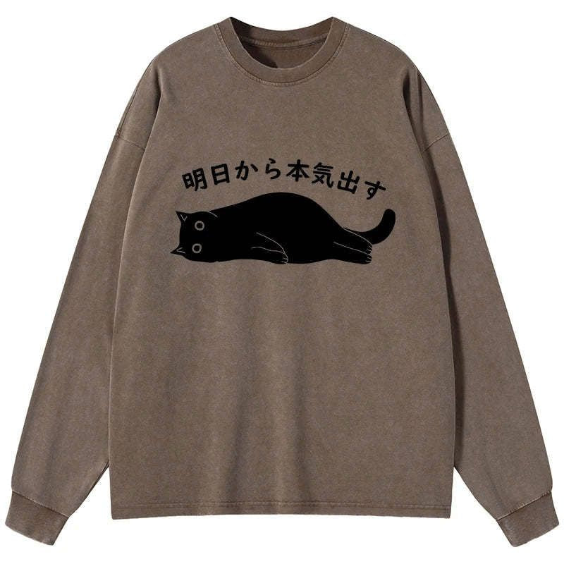 Kyoto-Lion I'm Going To Get Serious Tomorrow Washed Long Sleeve T-Shirt