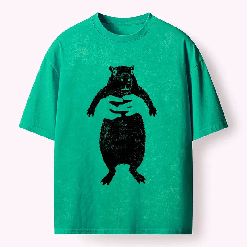 Kyoto-Lion Cray Capy Capybara Meme Washed T-Shirt