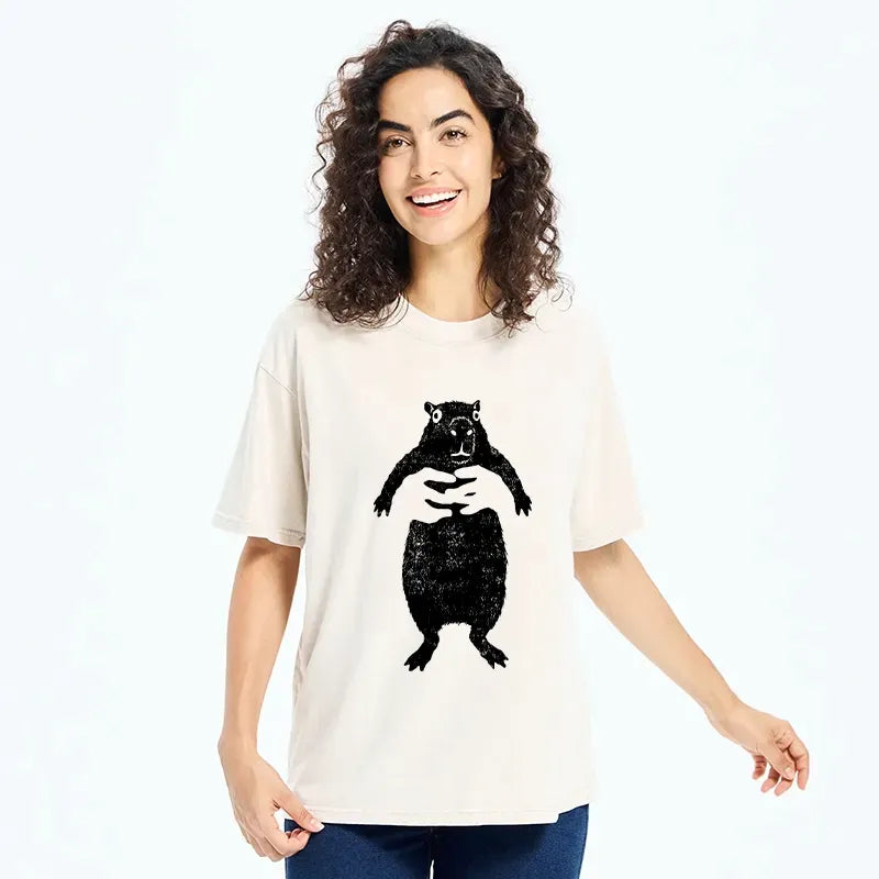 Kyoto-Lion Cray Capy Capybara Meme Washed T-Shirt