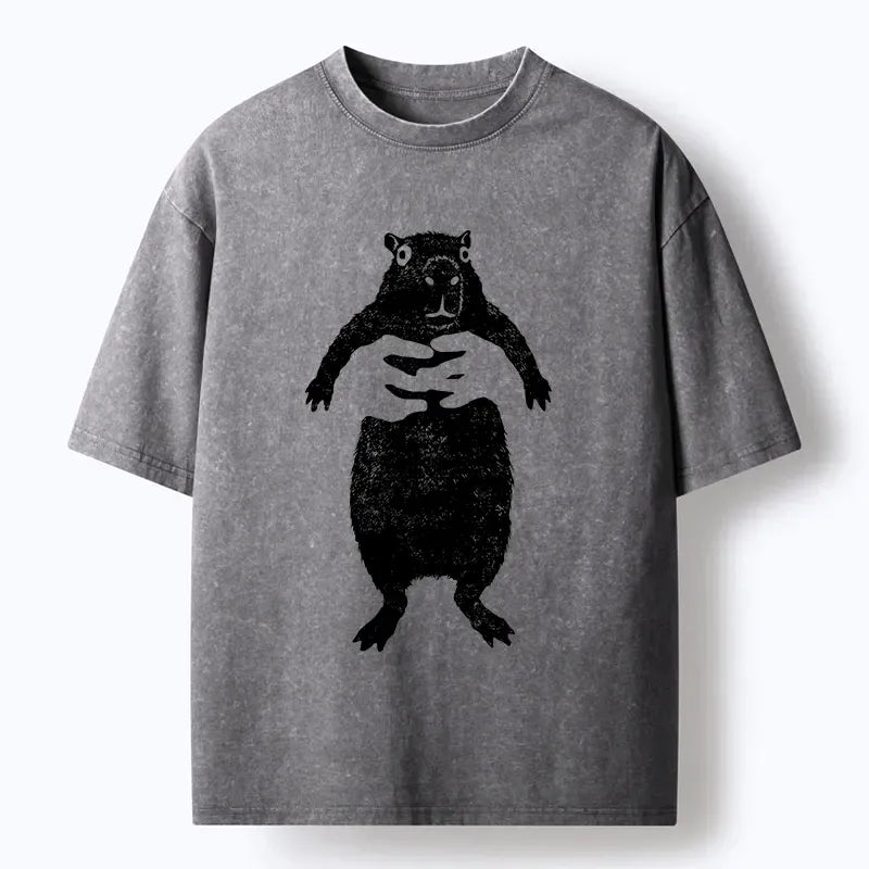 trendy capybara washed t-shirt for streetwear