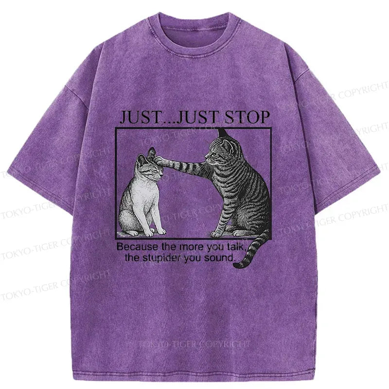 Kyoto-Lion Stop Talking Cat Washed T-Shirt