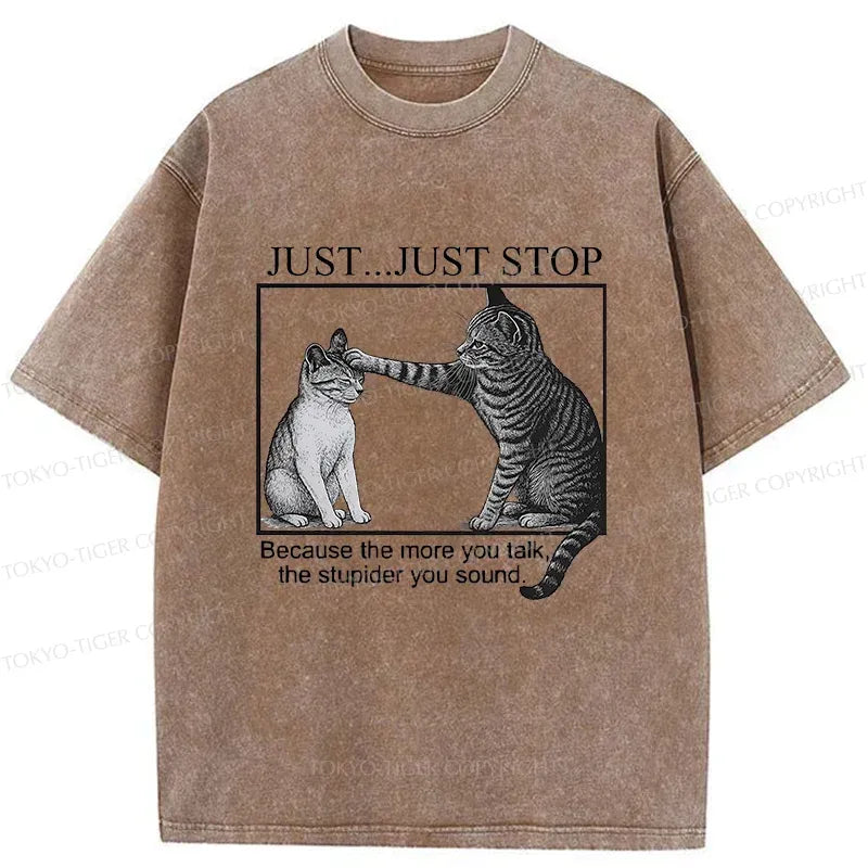 Kyoto-Lion Stop Talking Cat Washed T-Shirt