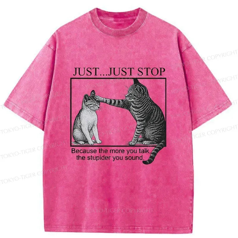 Kyoto-Lion Stop Talking Cat Washed T-Shirt