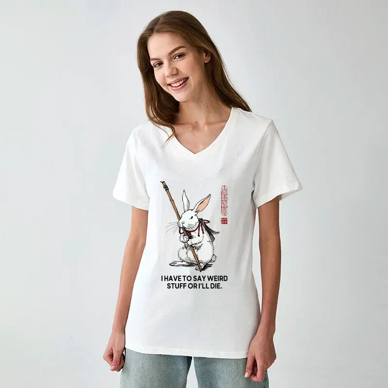 Japanese Rabbit V-Neck Tee on Sale