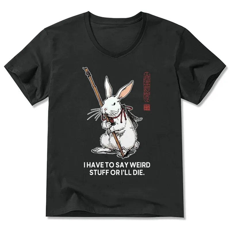 Japanese Rabbit V-Neck Tee on Sale