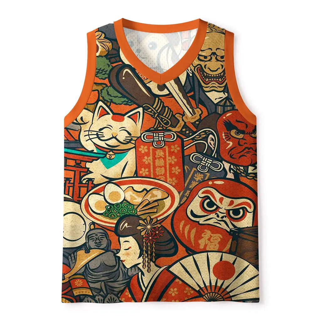 Kyoto-Lion Japanese Traditional Elements Mesh Tank Top