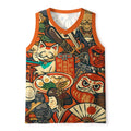 Kyoto-Lion Japanese Traditional Elements Mesh Tank Top