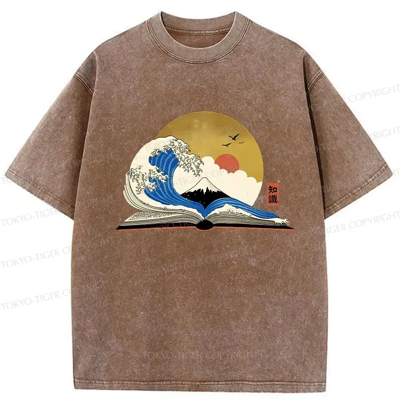Kyoto-Lion The Great Wave of Knowledge Washed T-Shirt