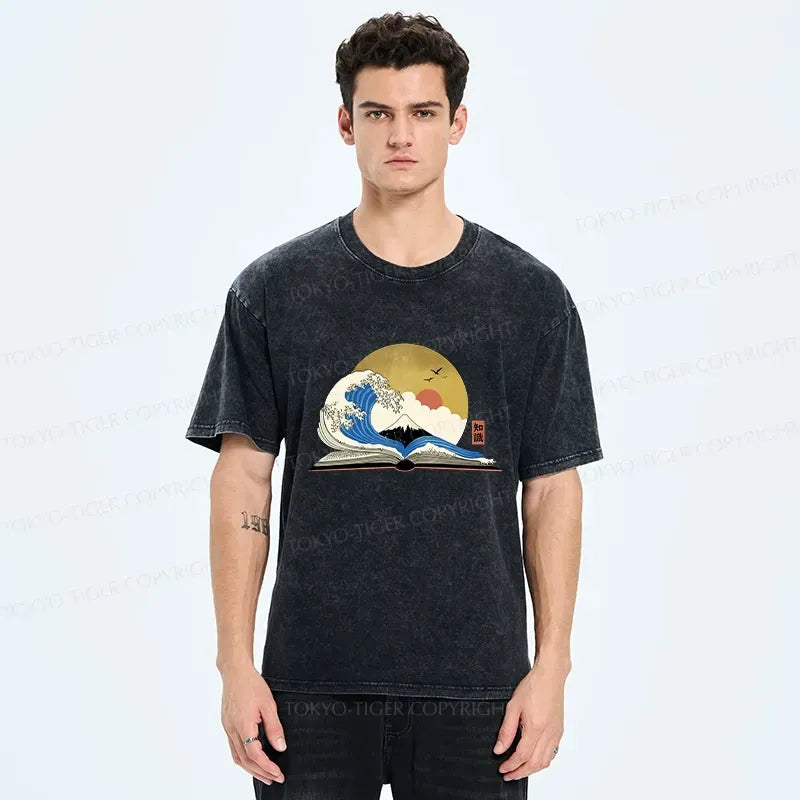 Kyoto-Lion The Great Wave of Knowledge Washed T-Shirt