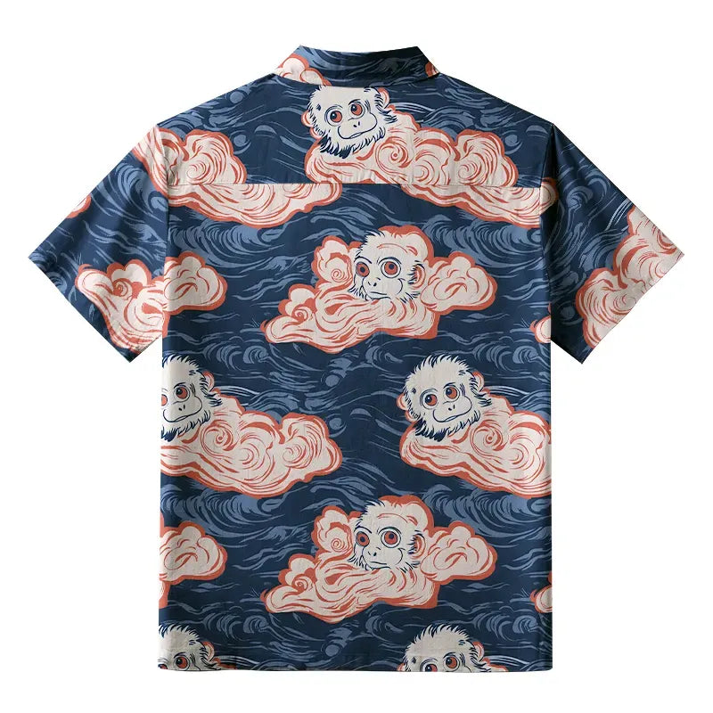 Kyoto-Lion Mischievous Monkeys In Clouds Aloha Hawaiian Shirt