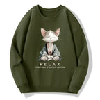 Japanese Zen Cat Sweatshirt for Daily Wear