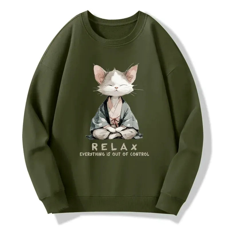 Japanese Zen Cat Sweatshirt for Daily Wear