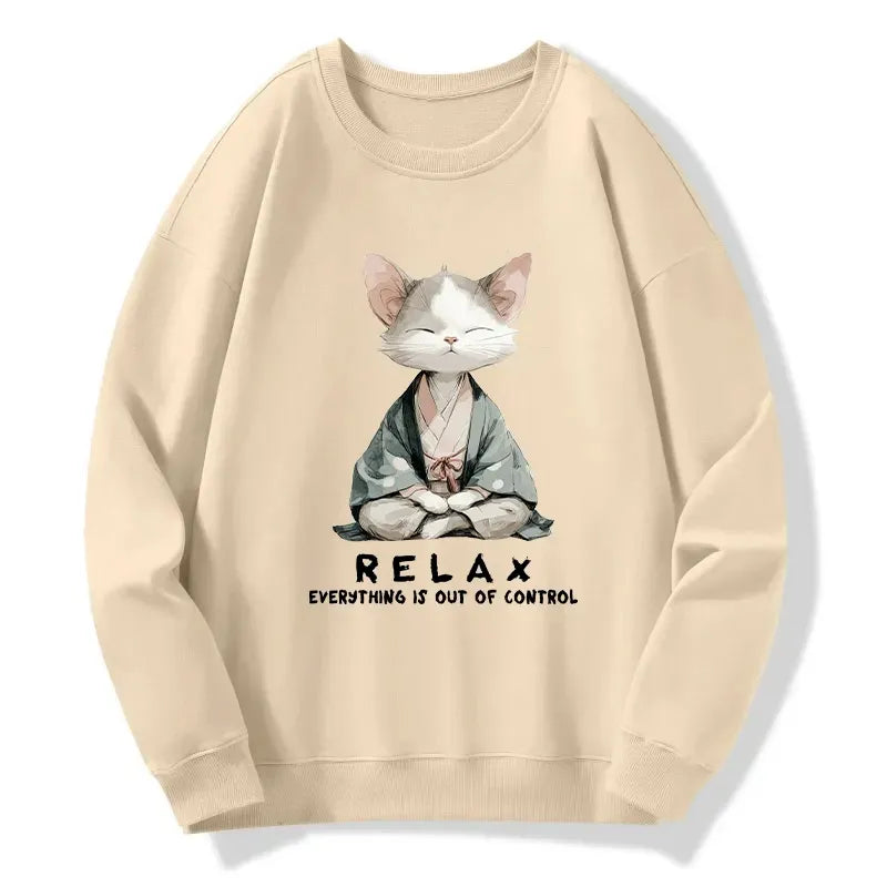 Japanese Zen Cat Sweatshirt for Daily Wear