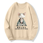 Japanese Zen Cat Sweatshirt for Daily Wear