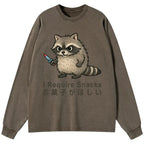 Kyoto-Lion Raccoons Need Snacks Funny Washed Long Sleeve T-Shirt