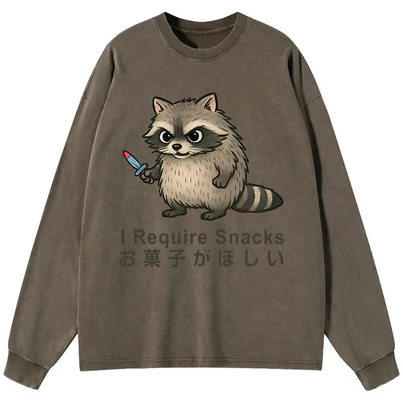 Kyoto-Lion Raccoons Need Snacks Funny Washed Long Sleeve T-Shirt