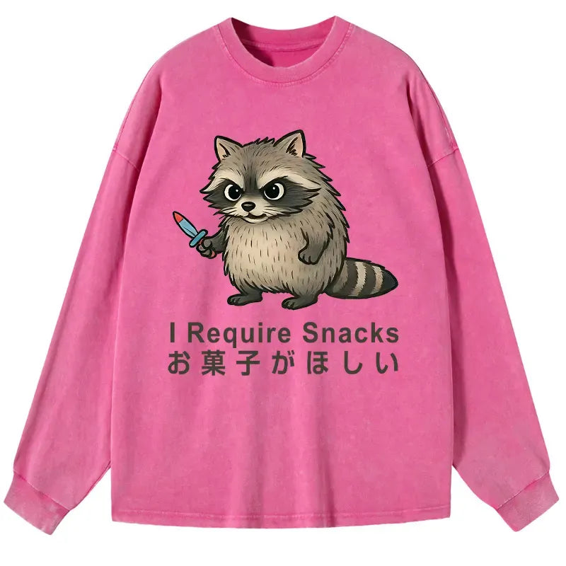 Kyoto-Lion Raccoons Need Snacks Funny Washed Long Sleeve T-Shirt