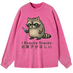 Kyoto-Lion Raccoons Need Snacks Funny Washed Long Sleeve T-Shirt