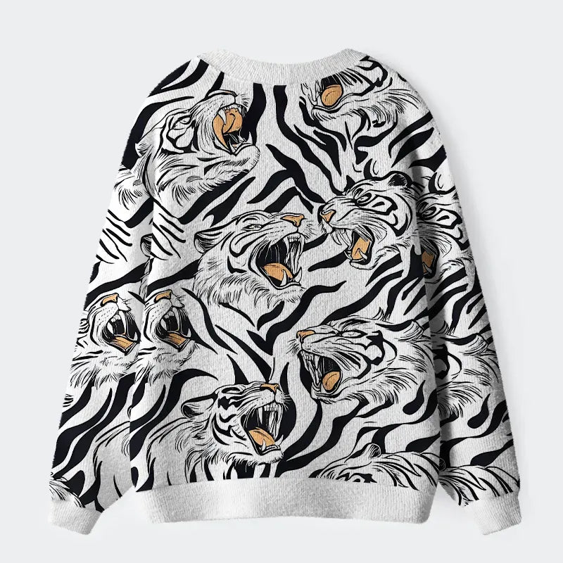Kyoto-Lion Roaring Tiger Ugly Cardigan Sweater
