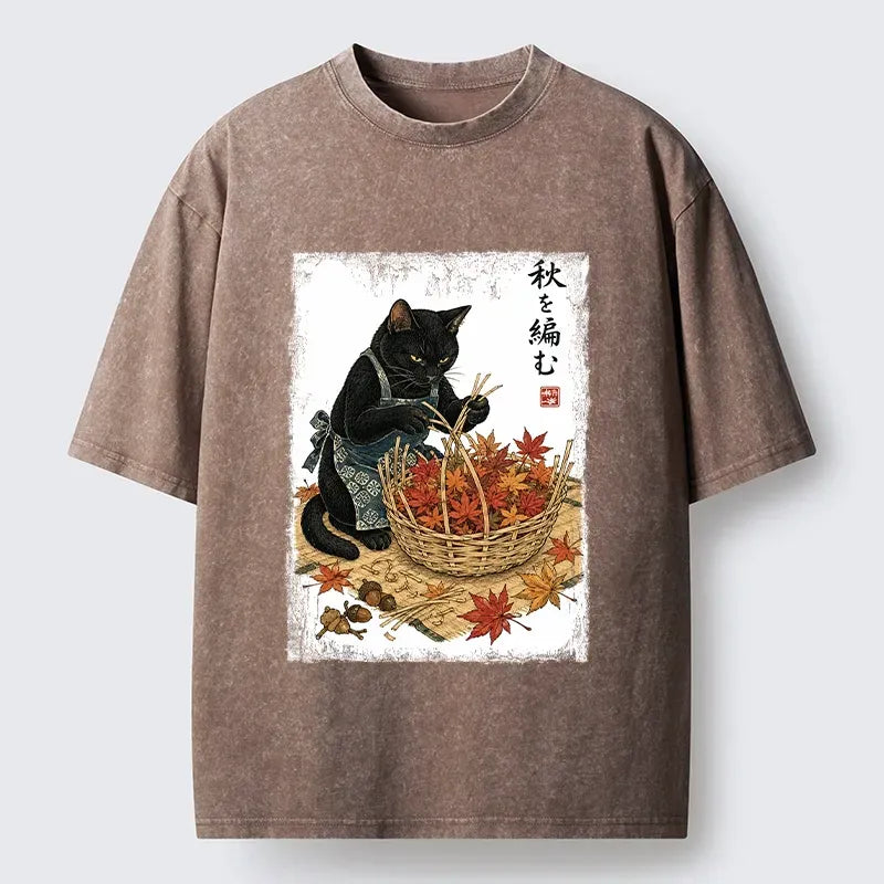 Japanese Black Cat Washed T-Shirt