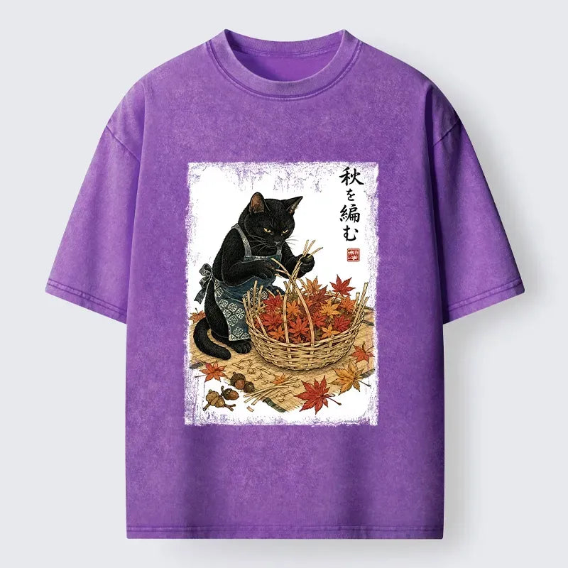 Japanese Black Cat Washed T-Shirt