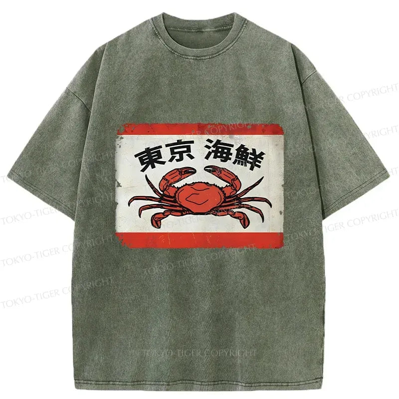 Japanese Seafood Washed T-Shirt for Streetwear