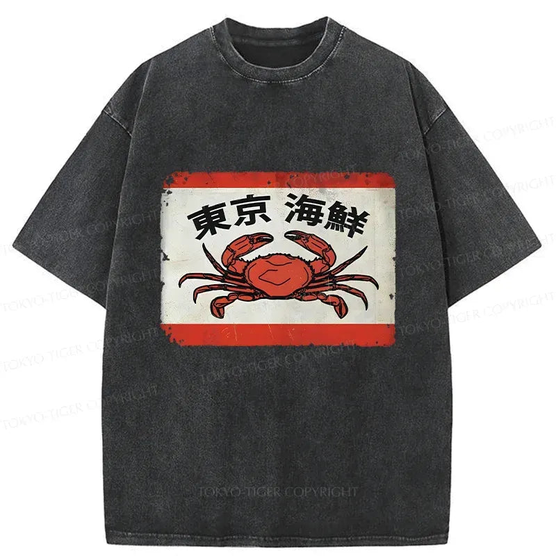 Japanese Seafood Washed T-Shirt for Streetwear