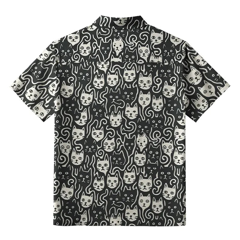 Japanese Cat Button-up Shirt for Summer