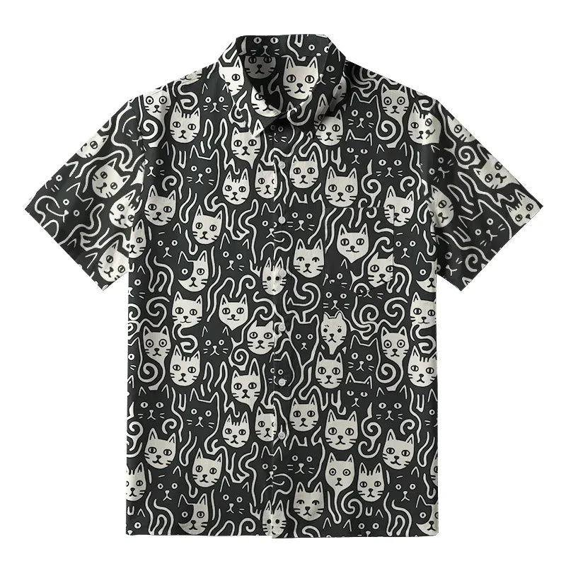 Japanese Cat Button-up Shirt for Summer