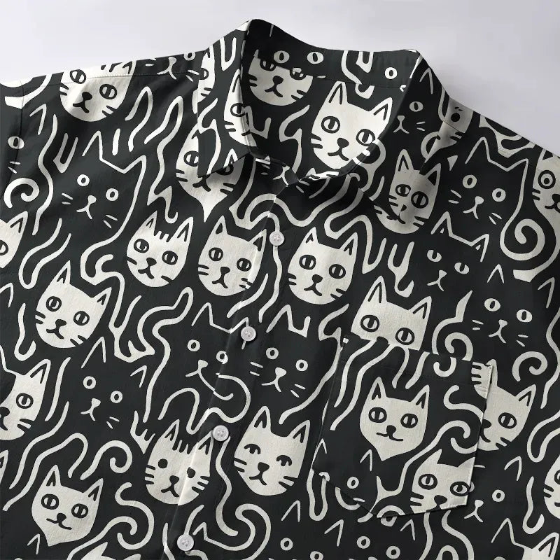 Kyoto-Lion Cute Feline Gathering Button-up Shirt