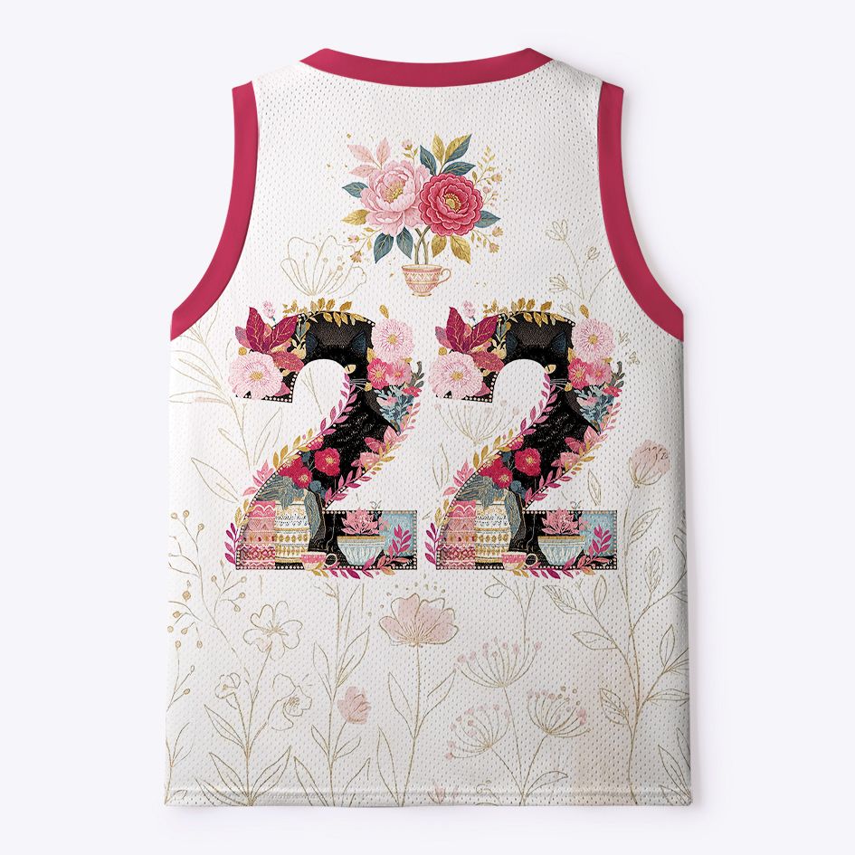 Kyoto-Lion Vintage Black Cat Floral Bouquet Mesh Tank Top