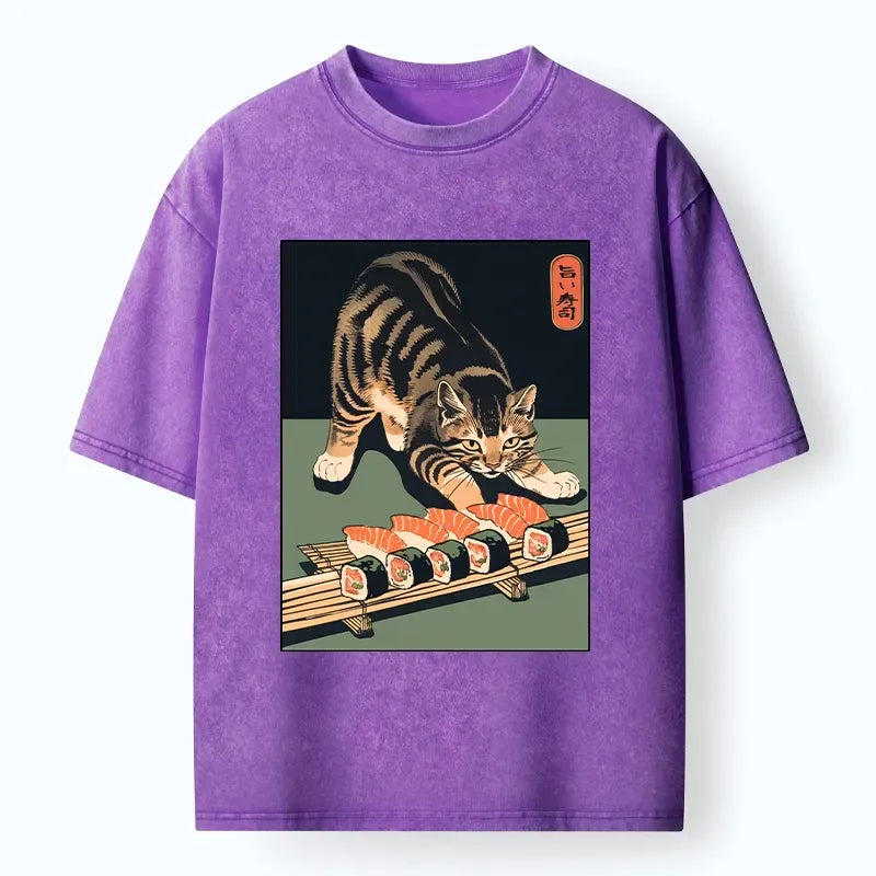 Unisex Cat Stealing Sushi Shirt Gift Idea