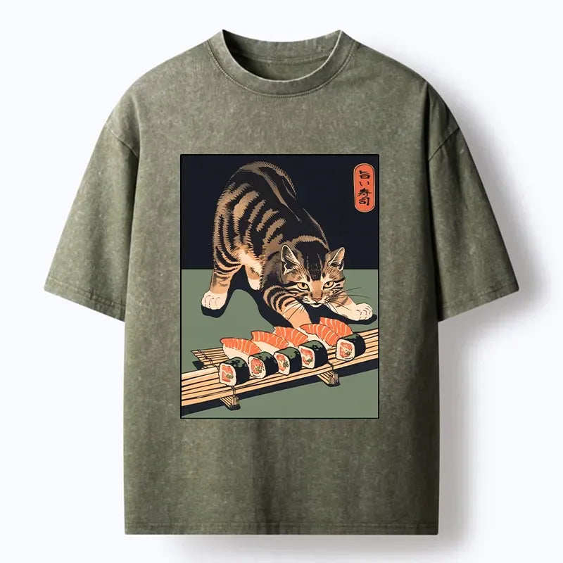 Vintage Washed Cat T-Shirt for Summer