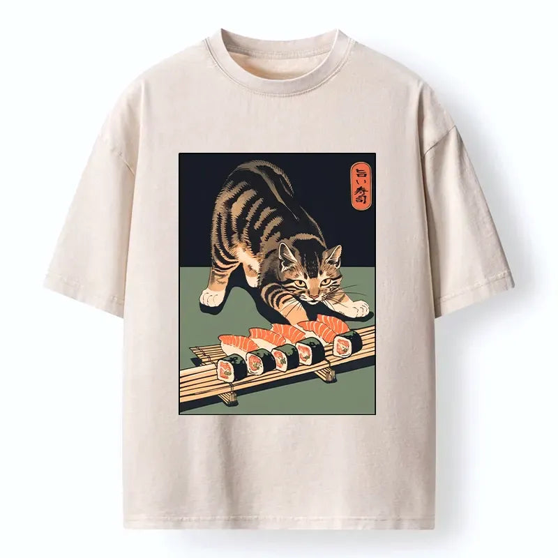 Vintage Washed Cat T-Shirt for Summer