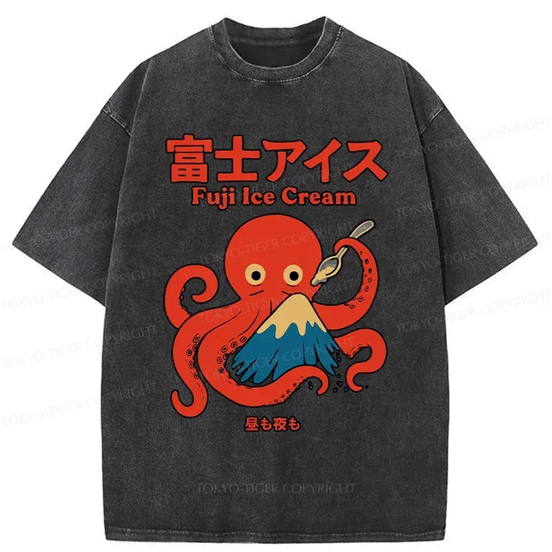 Mount Fuji Octopus Washed T-Shirt