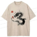 Kyoto-Lion Dragon Holding A Flower Washed T-Shirt
