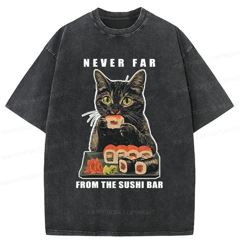 Kyoto-Lion Cat Eating Sushi Vintage Washed T-Shirt
