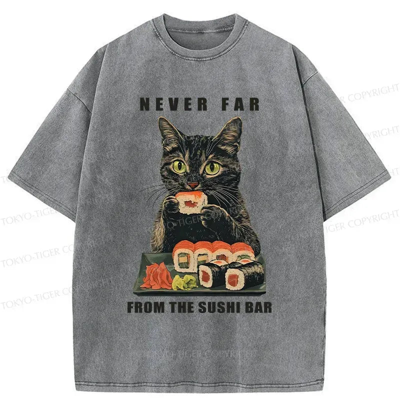 Kyoto-Lion Cat Eating Sushi Vintage Washed T-Shirt