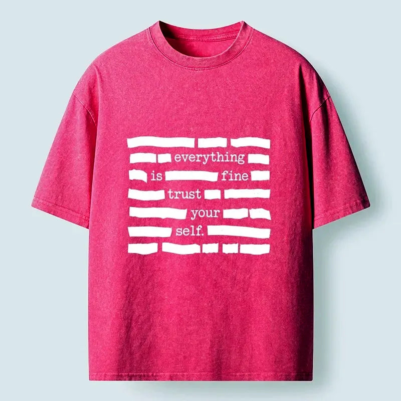 Kyoto-Lion Funny Meme Everything Is Fine Washed T-Shirt