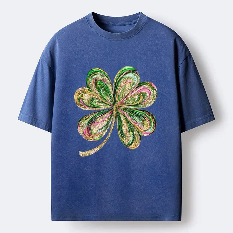 Kyoto-Lion Lucky Four-Leaf Clover Washed T-Shirt