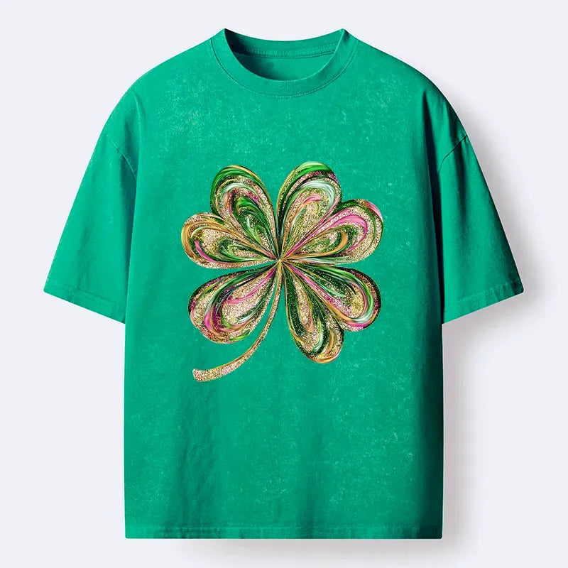 Kyoto-Lion Lucky Four-Leaf Clover Washed T-Shirt