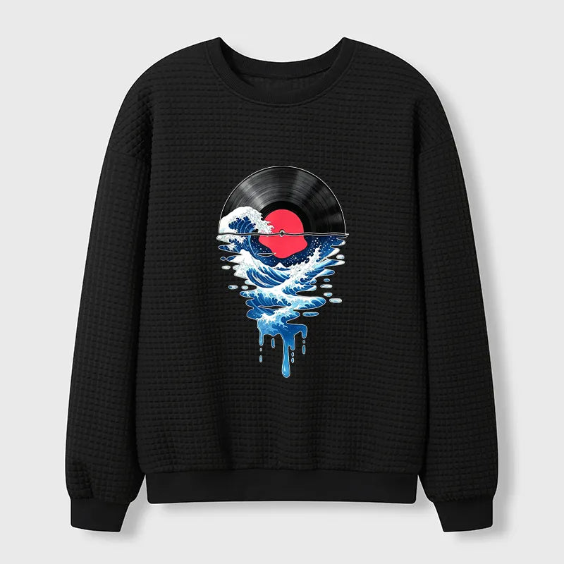 Kyoto-Lion Vinyl Records And Waves Waffle Sweatshirt