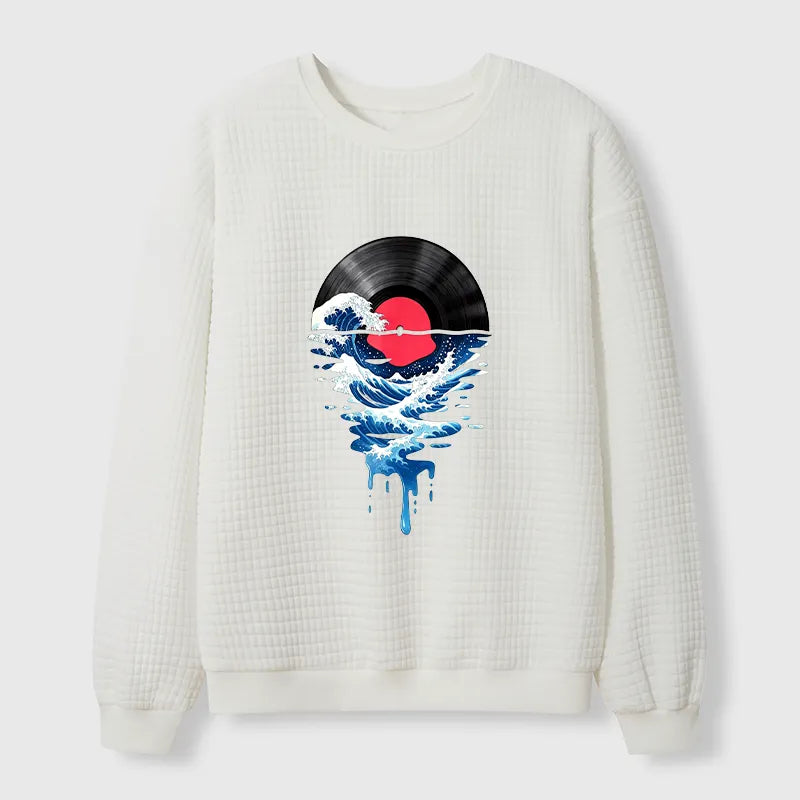 Kyoto-Lion Vinyl Records And Waves Waffle Sweatshirt