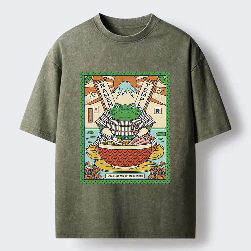 Kyoto-Lion Frog Samurai Eating Ramen Washed T-Shirt
