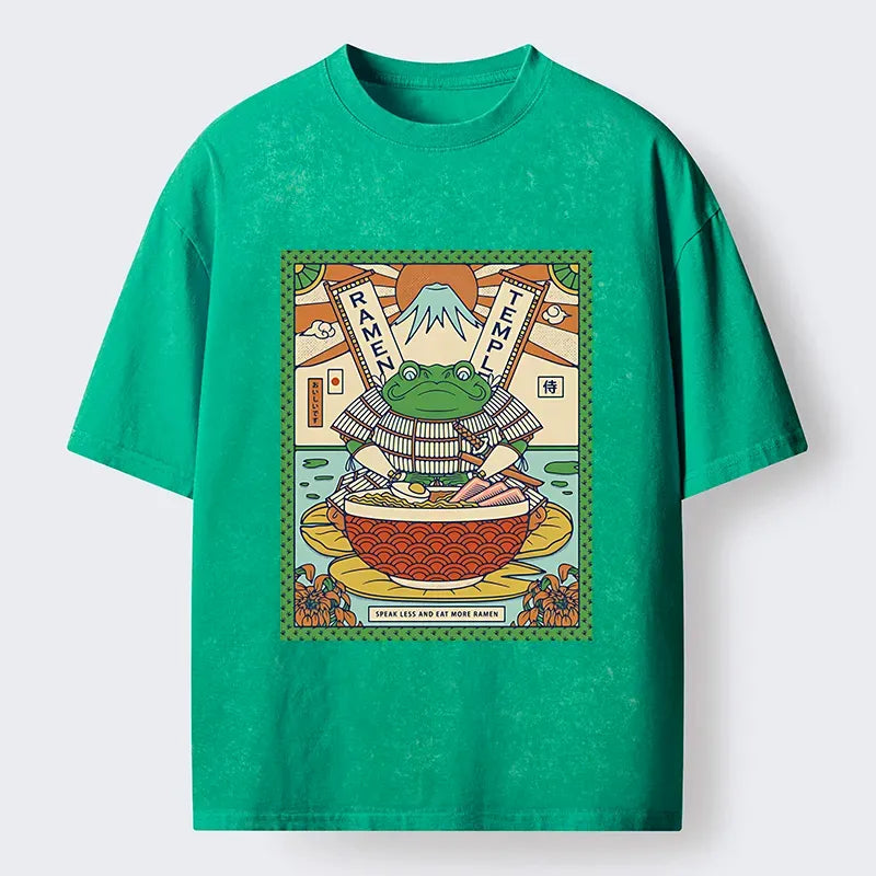 Kyoto-Lion Frog Samurai Eating Ramen Washed T-Shirt