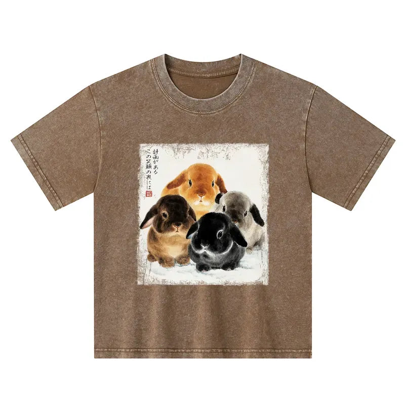 Kyoto-Lion The Ink Wash Rabbit Is Watching You Kids Washed T-Shirt