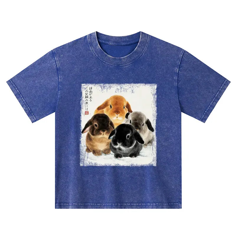 Japanese Ink Wash Rabbit Kids T-Shirt